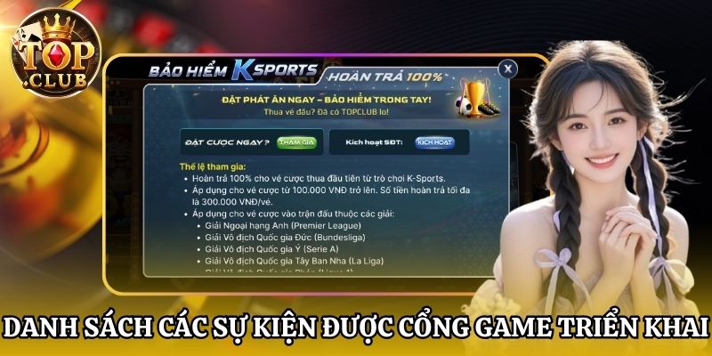 Danh sách các sự kiện được cổng game triển khai